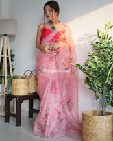 Light Pink Color Pure Organza And Handwork Saree